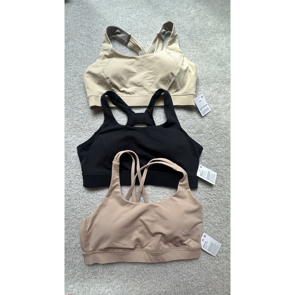 NWT Lululemon Lot 3 Bra Energy Free To Be Elevated Everlux Train Black Sand Tan